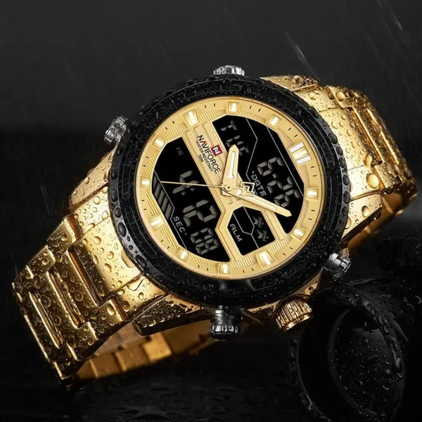 Naviforce NF9138 Luxurious Stainless Steel Men's Watch – Dial Color: Gold, Strap Color: Gold  – View 4