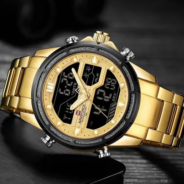 Naviforce NF9138 Luxurious Stainless Steel Men's Watch – Dial Color: Gold, Strap Color: Gold  – View 5