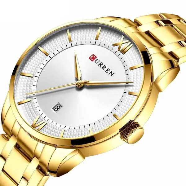 Curren 8356 Luxury Stainless Steel Analog Men's Watch – Dial Color: White Gold, Strap Color: Gold – View 2