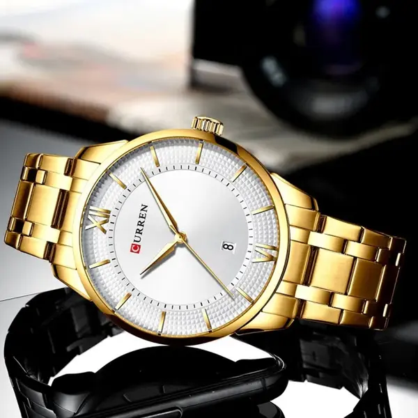 Curren 8356 Luxury Stainless Steel Analog Men's Watch – Dial Color: White Gold, Strap Color: Gold – View 3