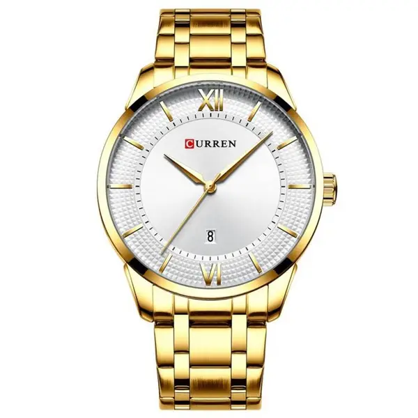 Curren 8356 Luxury Stainless Steel Analog Men's Watch – Dial Color: White Gold, Strap Color: Gold – View 1