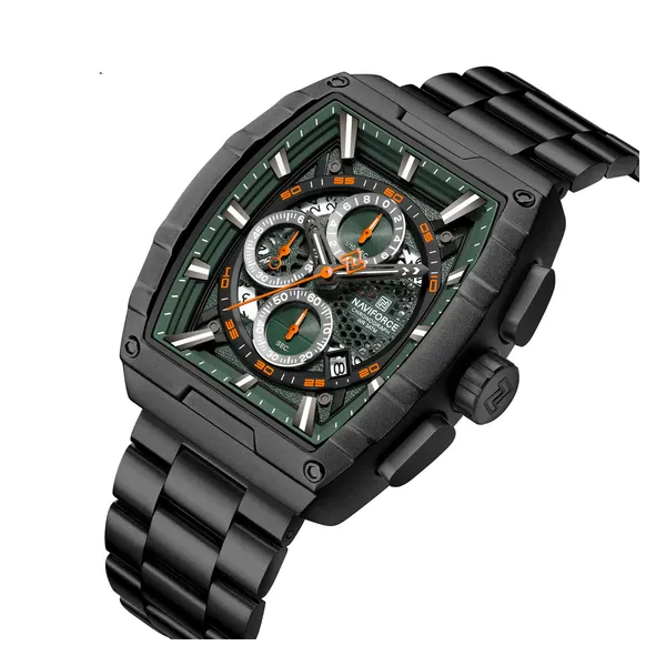Naviforce 8066 High Quality Stainless Steel Chronograph Analog Men's Watch – Dial Color: Black, Strap Color: Black – View 2