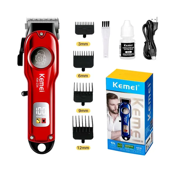 Kemei KM-234 Professional Beard & Hair Clipper Trimmer – Color: Red – View 4