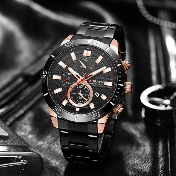 Curren-8417 High Quality Stainless Steel Luminous Men's Watch – Dial Color: Black, Strap Color: Black – View 4