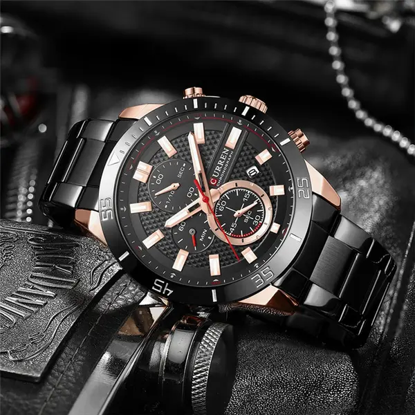 Curren-8417 High Quality Stainless Steel Luminous Men's Watch – Dial Color: Black, Strap Color: Black – View 5