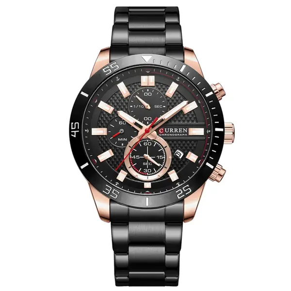 Curren-8417 High Quality Stainless Steel Luminous Men's Watch – Dial Color: Black, Strap Color: Black – View 1