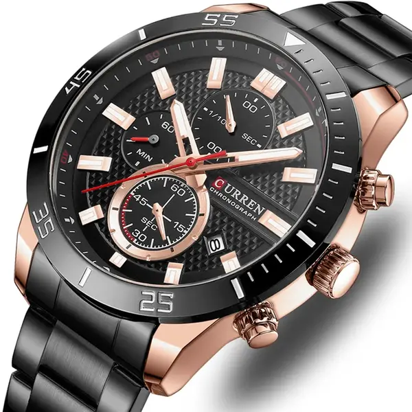Curren-8417 High Quality Stainless Steel Luminous Men's Watch – Dial Color: Black, Strap Color: Black – View 3