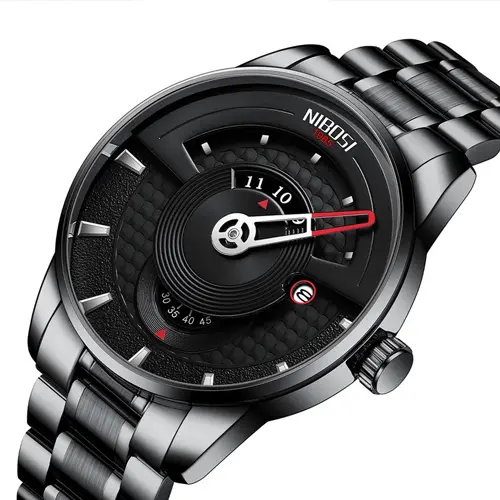 Nibosi 2509 High Quality Stainless Steel Fashion Men's Watch – Dial Color: Black, Strap Color: Black – View 2