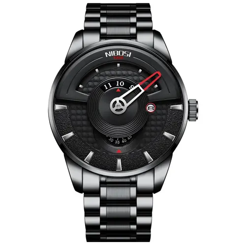 Nibosi 2509 High Quality Stainless Steel Fashion Men's Watch – Dial Color: Black, Strap Color: Black – View 1