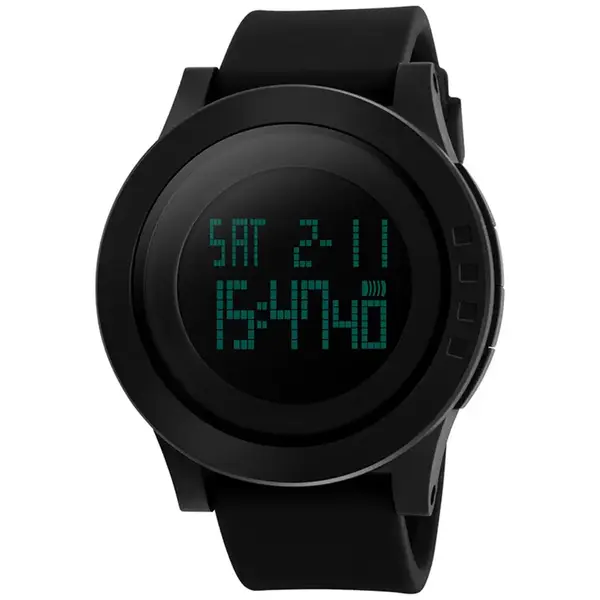 SKMEI 1142 Digital Multifunctional PU Leather Sporty Men's Watch – Dial Color: Black, Strap Color: Black – View 1