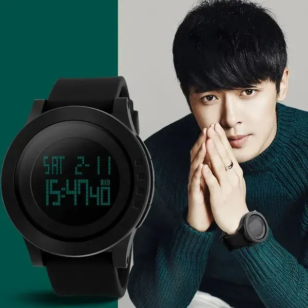 SKMEI 1142 Digital Multifunctional PU Leather Sporty Men's Watch – Dial Color: Black, Strap Color: Black – View 3