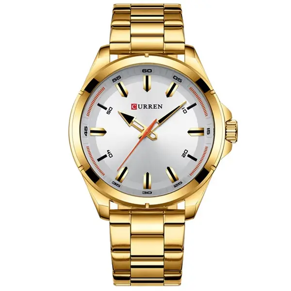 Curren 8320 Luxury Stainless Steel Casual Men's Watch – Dial Color: White, Strap Color: Gold – View 1
