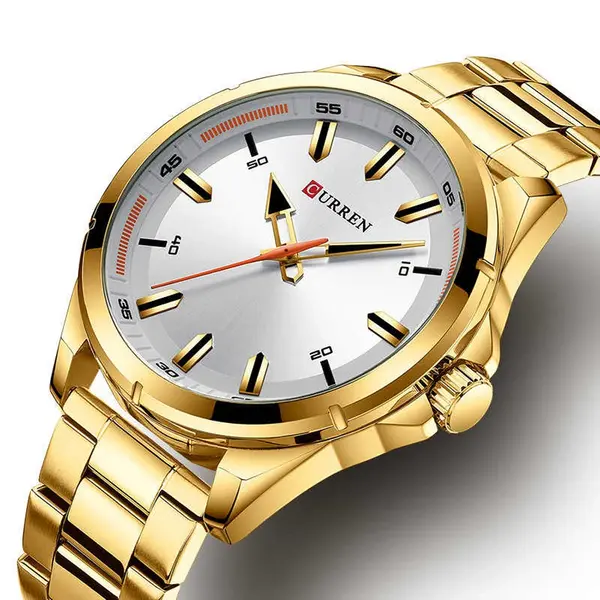 Curren 8320 Luxury Stainless Steel Casual Men's Watch – Dial Color: White, Strap Color: Gold – View 2