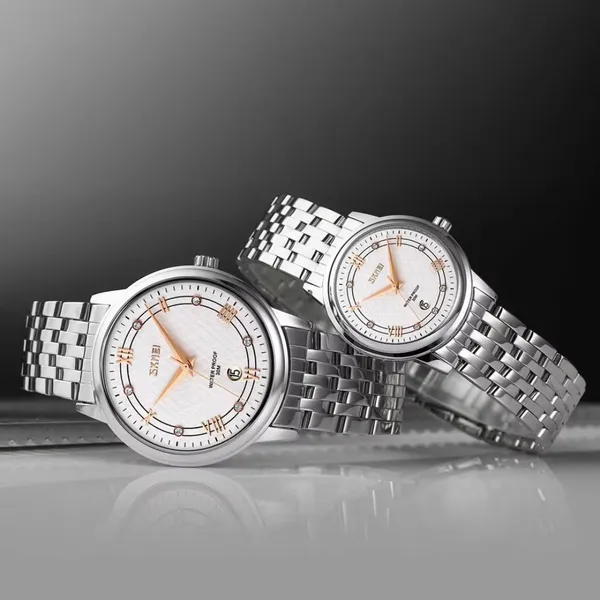 SKMEI 9272 Stainless Steel Buckle Strap Waterproof Quartz Unisex Watch – Dial Color: White, Strap Color: Silver – View 3