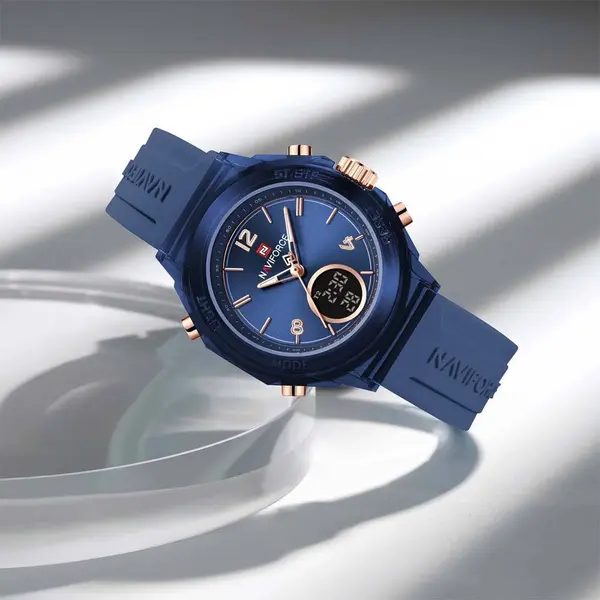 Naviforce NF7109 Fumed Silica Strap Dual Display Transparent LCD Fashion Women's Watch – Dial Color: Blue, Strap Color: Blue – View 3