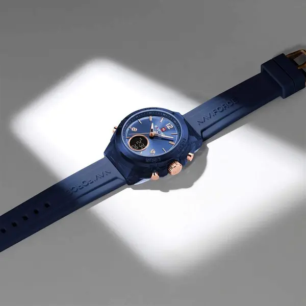 Naviforce NF7109 Fumed Silica Strap Dual Display Transparent LCD Fashion Women's Watch – Dial Color: Blue, Strap Color: Blue – View 4