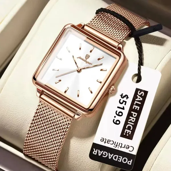 Poedagar 793 CH Stainless Steel Mesh Strap Women's Watch – Dial Color: White, Strap Color: Rose – View 2