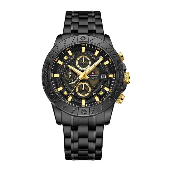 NAVIFORCE NF9227 Hollow Mechanical Style Men’s Watch – Dial Color: Gold, Strap Color: Black – View 1