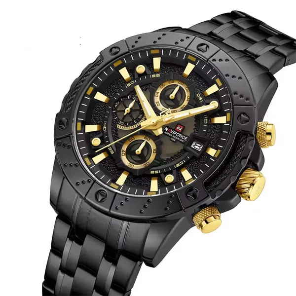 NAVIFORCE NF9227 Hollow Mechanical Style Men’s Watch – Dial Color: Gold, Strap Color: Black – View 2
