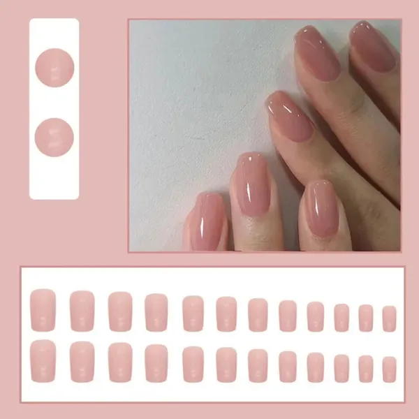 24Pcs Pink Fake Nails with Glue DIY Art Design Artificial False Nails – View 4