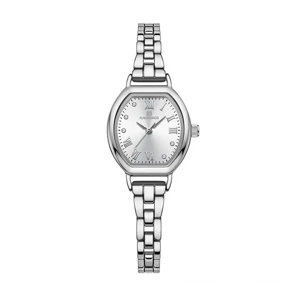 NAVIFORCE NF5035 Ladies High Quality Stainless Steel Waterproof Bracelet Elegant Barrel Shape Dress Watch – Dial Color: White, Strap Color: Silver – View 1