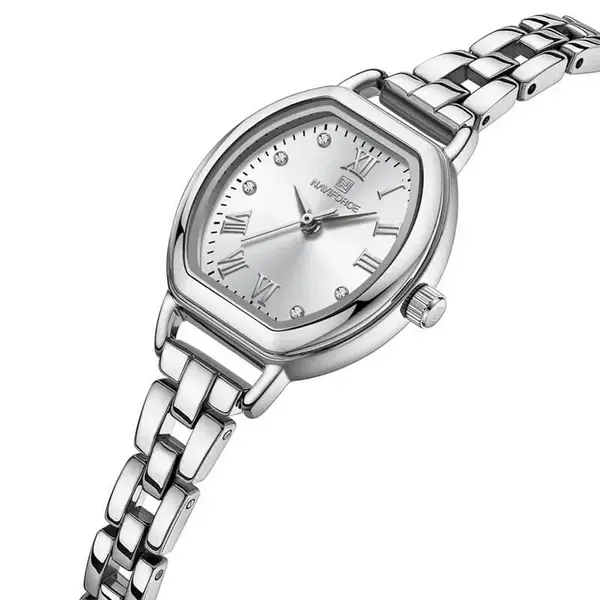 NAVIFORCE NF5035 Ladies High Quality Stainless Steel Waterproof Bracelet Elegant Barrel Shape Dress Watch – Dial Color: White, Strap Color: Silver – View 2