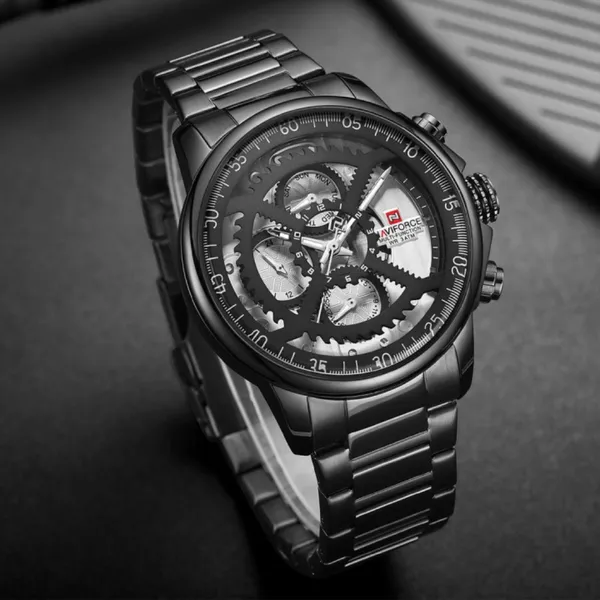 Naviforce NF9150 Luxury Steel Military Waterproof Quartz Men's Watch – Dial Color: Grey, Strap Color: Grey – View 3