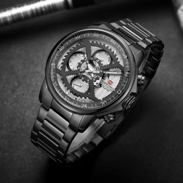 Naviforce NF9150 Luxury Steel Military Waterproof Quartz Men's Watch – Dial Color: Grey, Strap Color: Grey – View 4