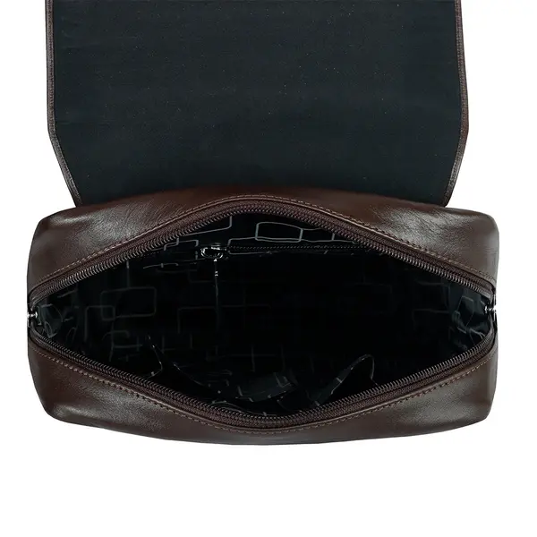 Premium Leather Brass Metal Nano Messenger Bag – Color: Brown – View 4
