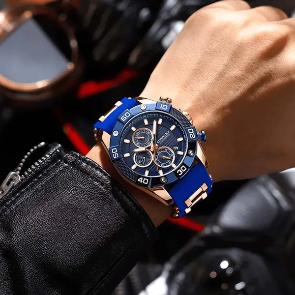 CRRJU 2291 Comfortable Silicone Strap Quartz Rugged Construction Sport Men's Watch – Dial Color: Blue, Strap Color: Rose Gold – View 4