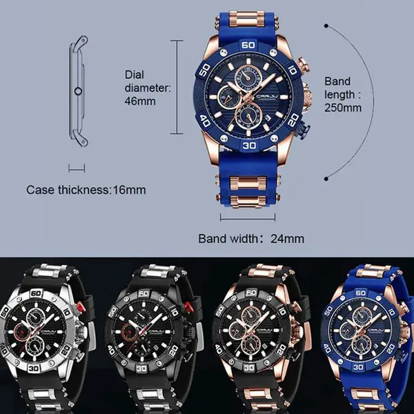 CRRJU 2291 Comfortable Silicone Strap Quartz Rugged Construction Sport Men's Watch – Dial Color: Blue, Strap Color: Rose Gold – View 5