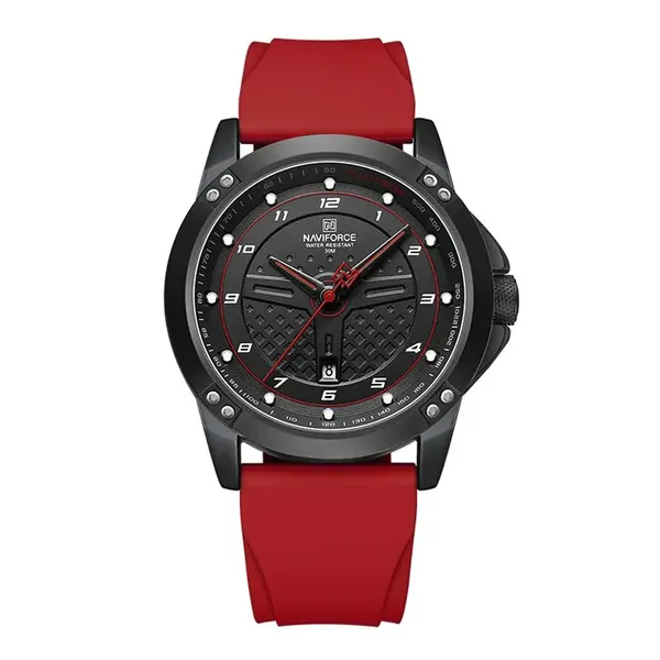 Naviforce NF8031 Dynamic Racing 3ATM Waterproof Men's Watch – Dial Color: Black, Strap Color: Red – View 1