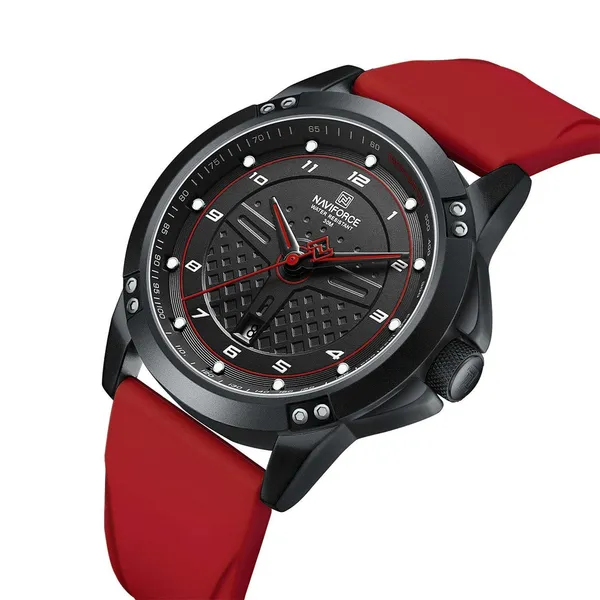 Naviforce NF8031 Dynamic Racing 3ATM Waterproof Men's Watch – Dial Color: Black, Strap Color: Red – View 2
