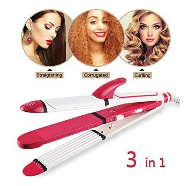 Kemei KM-1213 3 in 1 Professional Hair Straightener and Hair Curler – View 2