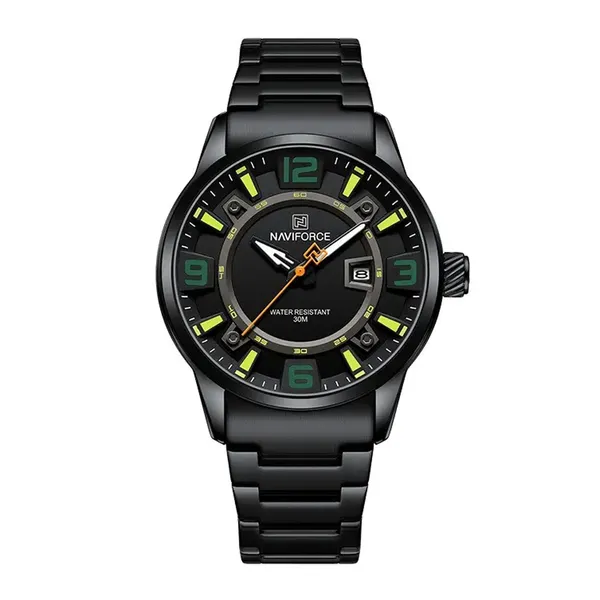 NAVIFORCE NF8044 Luminous Stainless Steel Strap Quartz Men’s Watch – Dial Color: Green, Strap Color: Black – View 1