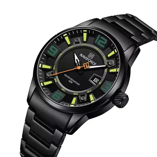 NAVIFORCE NF8044 Luminous Stainless Steel Strap Quartz Men’s Watch – Dial Color: Green, Strap Color: Black – View 2