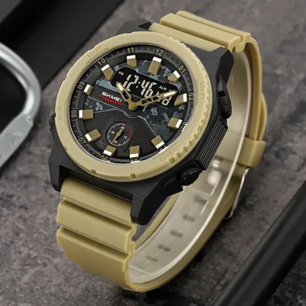 SKMEI 2355 Digital Analog Luxury Sports Men's Watch – Dial Color: Yellow, Strap Color: Green  – View 3