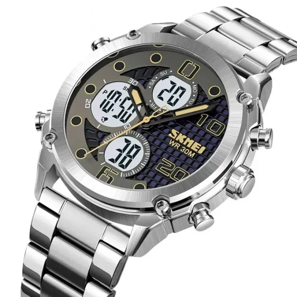 SKMEI 1975 Digital Analog Business Stainless Steel Men's Watch – Dial Color: Grey, Strap Color: Silver – View 2