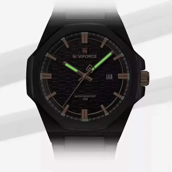 NAVIFORCE NF9245 Steel Strap Polygonal Design Analog Men's Watch – Dial Color: Black, Strap Color: Black – View 4