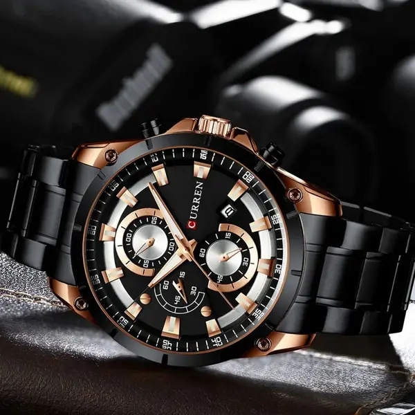 Curren 8360 Comfortable Stainless Steel Multifunctional Analog Men's Watch – Dial Color: Black, Strap Color: Black – View 3
