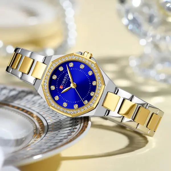 CURREN 9100 Women New Luxury Elegance Quartz Watch – Dial Color: Blue, Strap Color: Silver – View 2