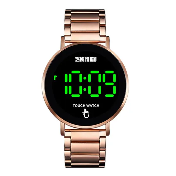 SKMEI 1550 Digital LED Touch Screen Stainless Steel Men's Watch – Dial Color: Blue, Strap Color: Rose – View 1