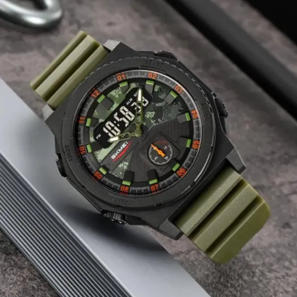 SKMEI 2355 Digital Analog Luxury Sports Men's Watch – Dial Color: Black, Strap Color: Green – View 3