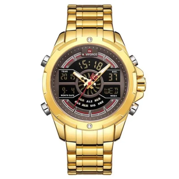 NAVIFORCE NF9170 Stainless Steel Dual Time Men's Watch – Dial Color: Gold, Strap Color: Gold – View 1