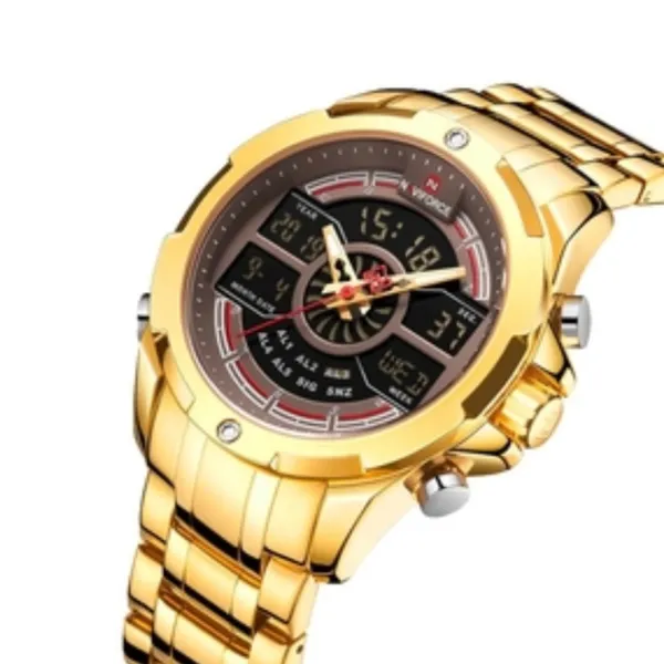NAVIFORCE NF9170 Stainless Steel Dual Time Men's Watch – Dial Color: Gold, Strap Color: Gold – View 2