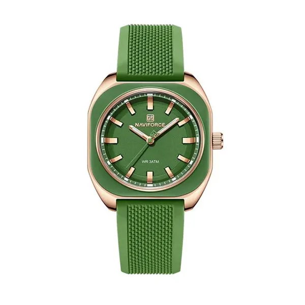 Naviforce 5061 Slim Analog Silicone Strap Casual Men's Watch – Dial Color: Green, Strap Color: Green  – View 1