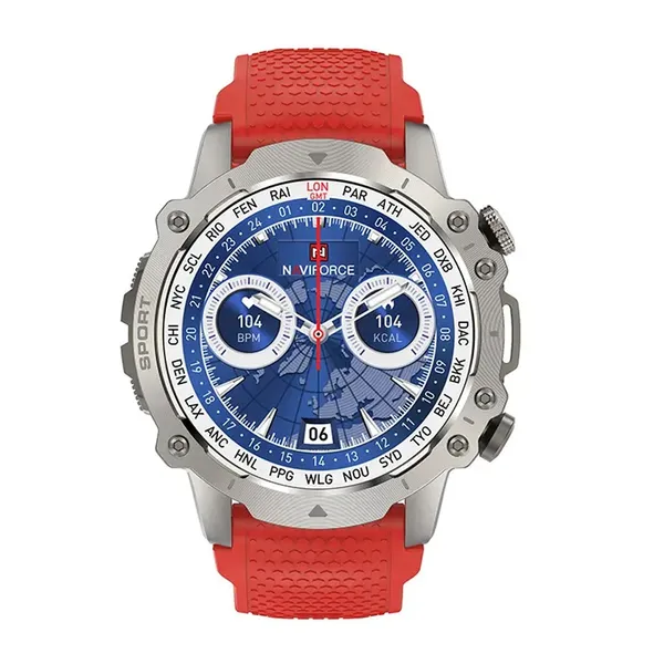 NAVIFORCE NT10 Bluetooth Calling High-Performance Smart Watch – Dial Color: Silver, Strap Color: Red – View 1