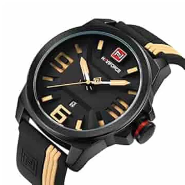 NAVIFORCE 9098 Quartz Sport Waterproof Silicone Men's Watch – Dial Color: Yellow, Strap Color: Black – View 2