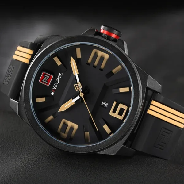 NAVIFORCE 9098 Quartz Sport Waterproof Silicone Men's Watch – Dial Color: Yellow, Strap Color: Black – View 4