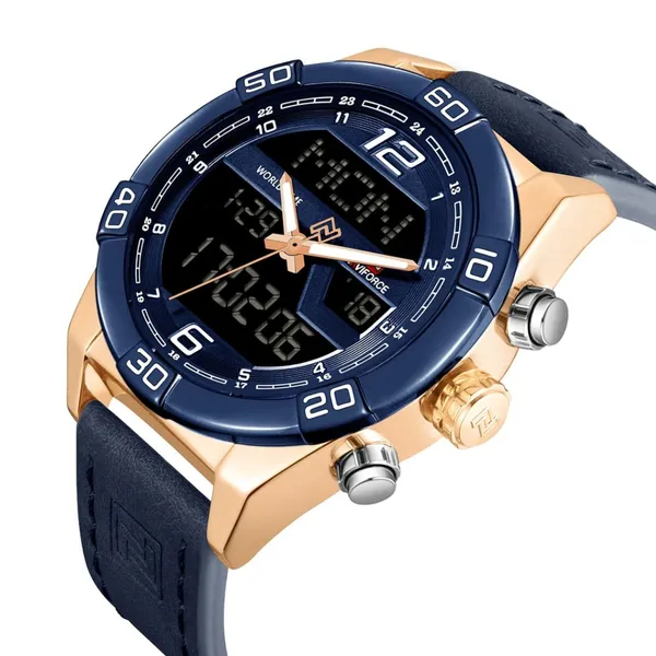 NAVIFORCE NF9128 Dual Display PU Leather Men's Watch – Dial Color: Blue, Strap Color: Blue – View 2